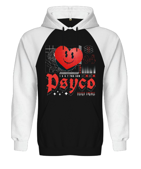 Pysco - Psiko Siyah/Beyaz Orjinal Reglan Hoodie Unisex Sweatshirt