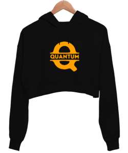 Quantum Siyah Kadın Crop Hoodie Kapüşonlu Sweatshirt