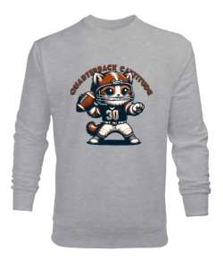 Quarterback Cattitude Amerikan Futbol Kedisi - Retro Gri Erkek Sweatshirt