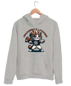 Quarterback Cattitude Amerikan Futbol Kedisi - Retro Gri Unisex Kapşonlu Sweatshirt