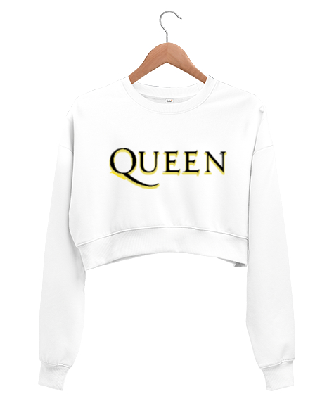 Queen Beyaz Kadın Crop Sweatshirt