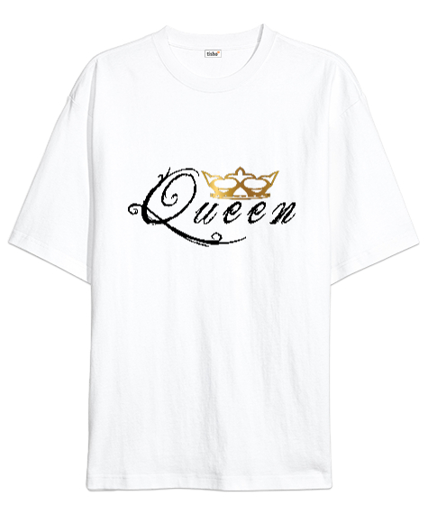 Queen Beyaz Oversize Unisex Tişört