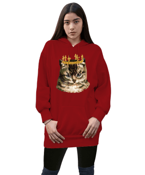 QUEEN CAT Kadın Uzun Hoodie Kapüşonlu Sweatshirt