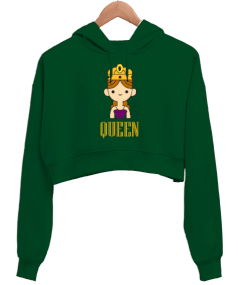 Queen Kadın Crop Hoodie Kapüşonlu Sweatshirt