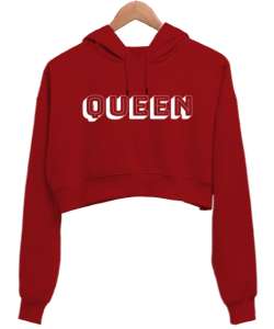 Queen Kırmızı Kadın Crop Hoodie Kapüşonlu Sweatshirt