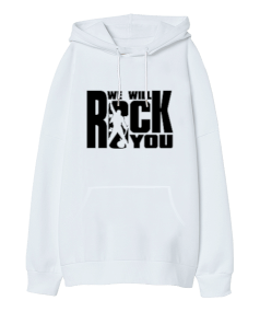 Queen We Will Rock You Tasarım Baskılı Oversize Unisex Kapüşonlu Sweatshirt