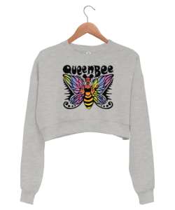 Queenbee - Kraliçe Arı Gri Kadın Crop Sweatshirt