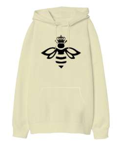 QueenBee - Kraliçe Arı Krem Oversize Unisex Kapüşonlu Sweatshirt