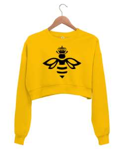 QueenBee - Kraliçe Arı Sarı Kadın Crop Sweatshirt