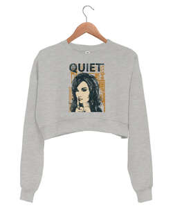 Quiet - Sus- Gri Kadın Crop Sweatshirt