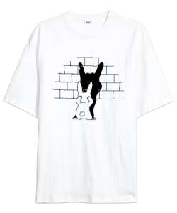 Rabbit Shadow - Tavşan Gölge Oyunu Beyaz Oversize Unisex Tişört