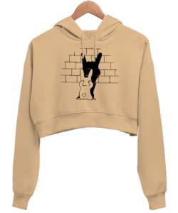 Rabbit Shadow - Tavşan Gölge Oyunu Camel Kadın Crop Hoodie Kapüşonlu Sweatshirt