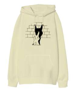 Rabbit Shadow - Tavşan Gölge Oyunu Krem Oversize Unisex Kapüşonlu Sweatshirt