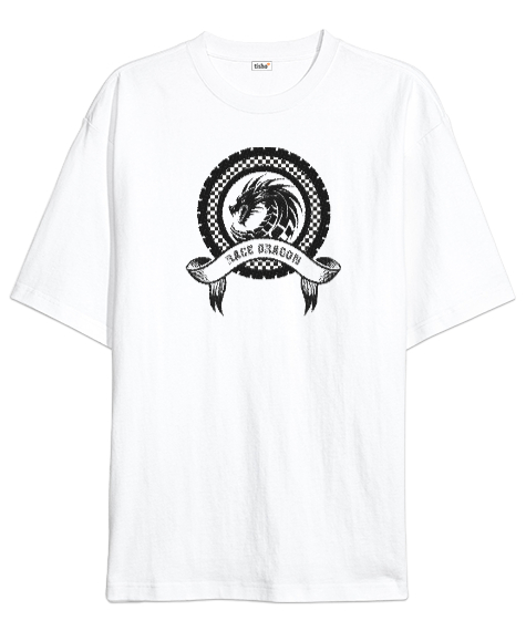 Tisho - RACE DRAGON Beyaz Oversize Unisex Tişört