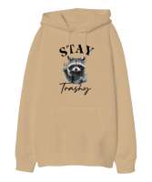 Racoon Stay Trashy Camel Oversize Unisex Kapüşonlu Sweatshirt - Thumbnail