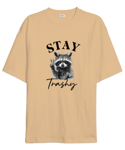 Tisho - Racoon Stay Trashy Camel Oversize Unisex Tişört