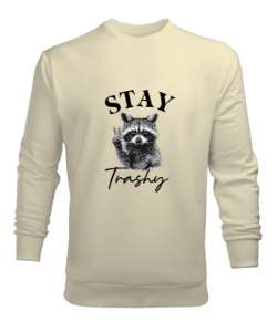 Racoon Stay Trashy Krem Erkek Sweatshirt