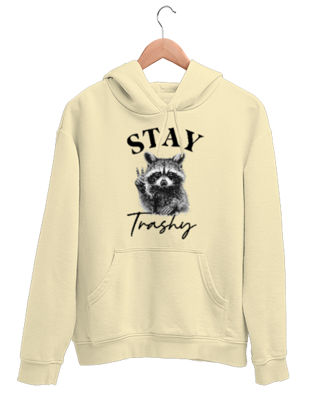 Tisho - Racoon Stay Trashy Krem Unisex Kapşonlu Sweatshirt