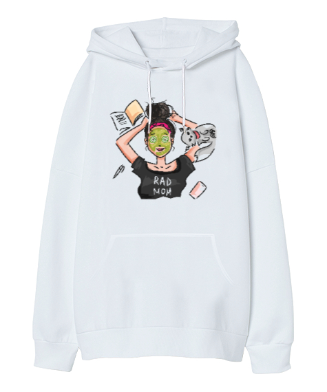 Rad Mom - Harika Anne Beyaz Oversize Unisex Kapüşonlu Sweatshirt