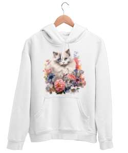 Ragdoll Beyaz Unisex Kapşonlu Sweatshirt