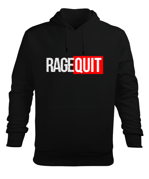 Rage Quit Gamer Edition Baskılı Siyah Erkek Kapüşonlu Hoodie Sweatshirt