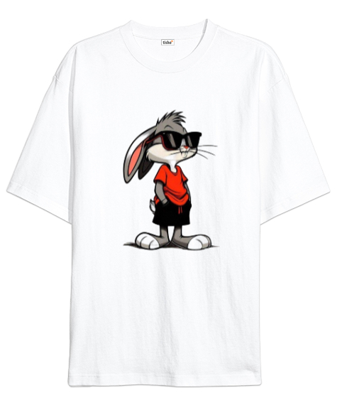 Tisho - Rahat Bunny Beyaz Oversize Unisex Tişört