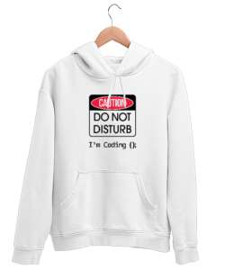 Rahatsız Etmeyin, Kod Yazıyorum - Im Coding Beyaz Unisex Kapşonlu Sweatshirt