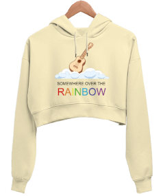 Rainbow Kadın Crop Hoodie Kapüşonlu Sweatshirt