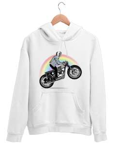 Rainbow Rider Beyaz Unisex Kapşonlu Sweatshirt