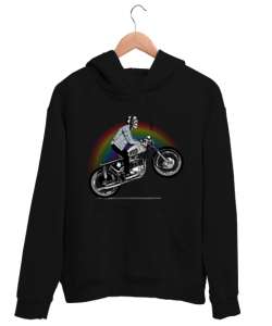 Rainbow Rider Siyah Unisex Kapşonlu Sweatshirt