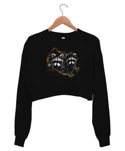 Rakunlar Siyah Kadın Crop Sweatshirt