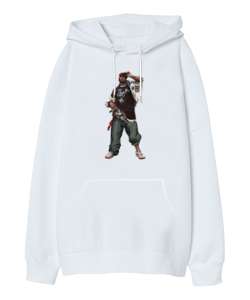 Rap Character - Rapçi Beyaz Oversize Unisex Kapüşonlu Sweatshirt