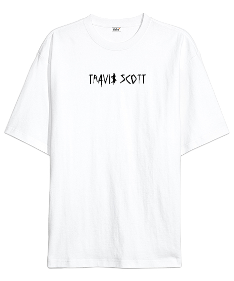 Tisho - RAP - Travis Scott Sırt Baskılı Beyaz Oversize Unisex Tişört