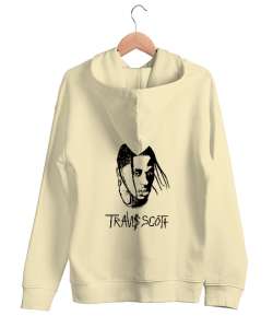 RAP - Travis Scott Sırt Baskılı Krem Unisex Kapşonlu Sweatshirt