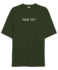 RAP - Travis Scott Sırt Baskılı V2 Haki Yeşili Oversize Unisex Tişört