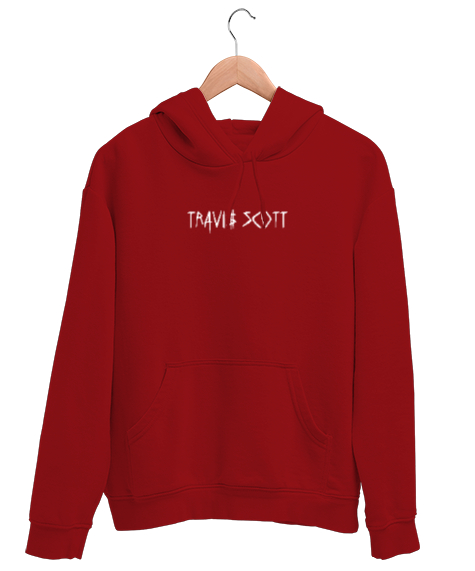 Tisho - RAP - Travis Scott Sırt Baskılı V2 Kırmızı Unisex Kapşonlu Sweatshirt