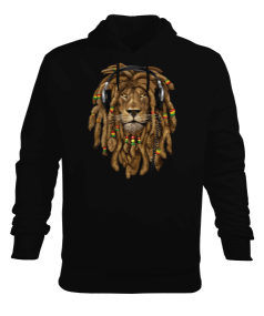 Rastalı Aslan Modeli Erkek Kapüşonlu Hoodie Sweatshirt