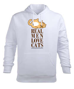 Real Men Love Cat Beyaz Erkek Kapüşonlu Hoodie Sweatshirt