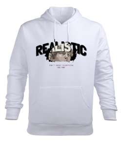 Realistic Tasarım Baskılı Beyaz Erkek Kapüşonlu Hoodie Sweatshirt