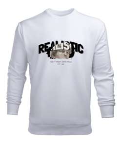 Realistic Tasarım Baskılı Beyaz Erkek Sweatshirt