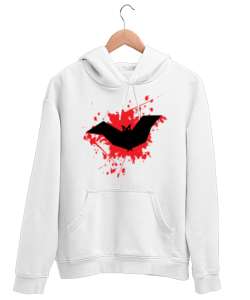 Red Blake and White Bat Beyaz Unisex Kapşonlu Sweatshirt