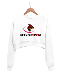 Red Dragon baskılı Kadın Crop Sweatshirt