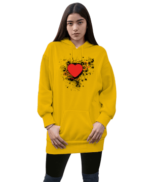 Red Heart Kadın Uzun Hoodie Kapüşonlu Sweatshirt