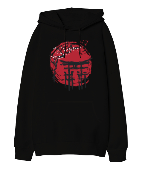 Tisho - Red Sun Temple Siyah Oversize Unisex Kapüşonlu Sweatshirt