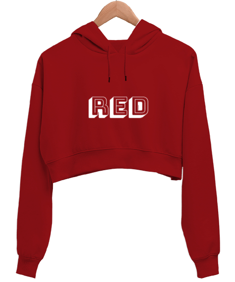 RED Yazılı Kırmızı Kadın Crop Hoodie Kapüşonlu Sweatshirt