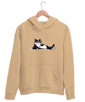 Relax - Uzanmış Kedi Camel Unisex Kapşonlu Sweatshirt - Thumbnail