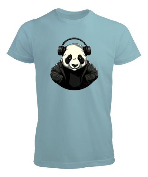 Tisho - Relax ve Müzik Dinleyen Cool Panda Su Yeşili Erkek Tişört