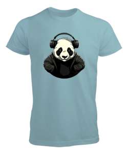 Relax ve Müzik Dinleyen Cool Panda Su Yeşili Erkek Tişört