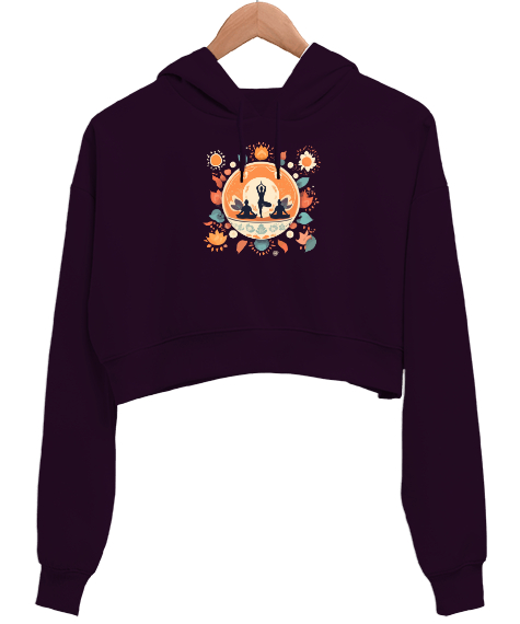 Tisho - Relax Yoga Meditasyon Çakra v2 Koyu Mor Kadın Crop Hoodie Kapüşonlu Sweatshirt