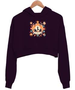 Relax Yoga Meditasyon Çakra v2 Koyu Mor Kadın Crop Hoodie Kapüşonlu Sweatshirt